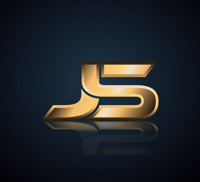 Modern Initial logo 2 letters Gold simple in Dark Background with Shadow Reflection JS