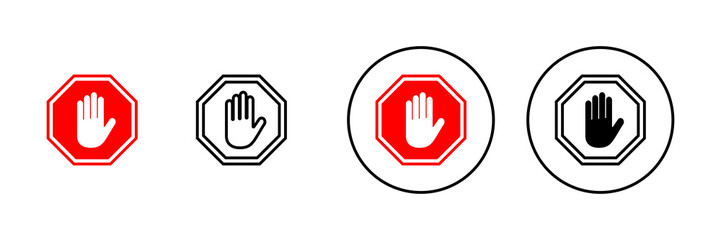 Fototapeta premium Stop icons set. stop road sign. hand stop sign and symbol. Do not enter stop red sign with hand