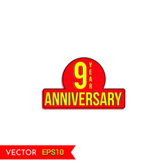 9 years anniversary vector icon, 9th year anniversary vector label,Creative celebration views typography design badges.abstract promotion graphic elements vector illustration.