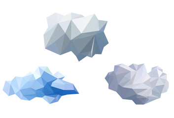 Fototapeta na wymiar white cloud polygon icon vector set, low poly, geometric and trianlge design , modelling digital object shape.