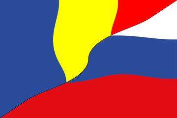Moldova flag. Russia flag. Conflict between Russia and the Republic of Moldova war concept. Russian flag and Republic of Moldova flag background. Horizontal design. Abstract design. Illustration.