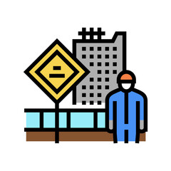 engineer on construction yard color icon vector. engineer on construction yard sign. isolated symbol illustration