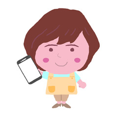 女性　エプロン　介護士　イラスト素材
