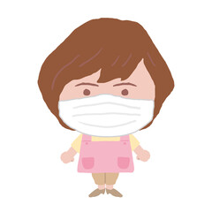 女性　エプロン　保育士　イラスト素材