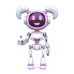 Cute pink girl robot giving thumb up 3D