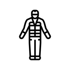 builder in safety costume line icon vector. builder in safety costume sign. isolated contour symbol black illustration