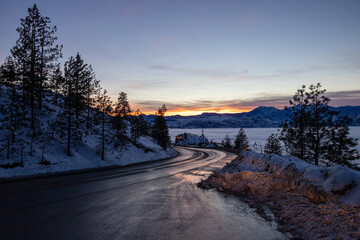 Sunset view from highway on Anarchist Mountain during a cloud inversion