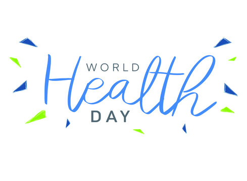 World health day font lettering calligraphy blue green color decoration ornament symbol earth planet global health care treatment save love hope protection ecology natural environment april campaign