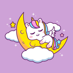 cute unicorn sleeping in the moon © OreNyee