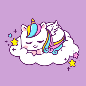cute unicorn sleeping in the cloud © OreNyee