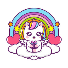 cute unicorn illustration with gift © OreNyee