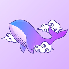 colorful flying whale illustration in the sky
