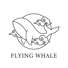 monochrome flying whale logo vector