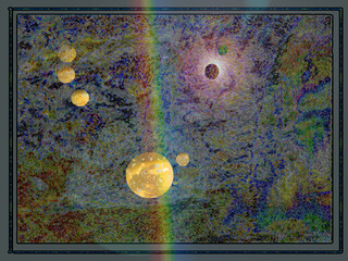 Outer space textured background lights design rainbow gold orbs patterns glowing