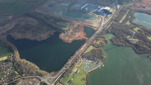 Best Aerial Landscape View of British Stewartby Lake Area. drone footage
