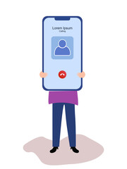 the character holding the display phone is on the phone