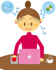 投資に失敗して焦る女性のイラスト・株式投資・不動産投資・ビジネス・副業