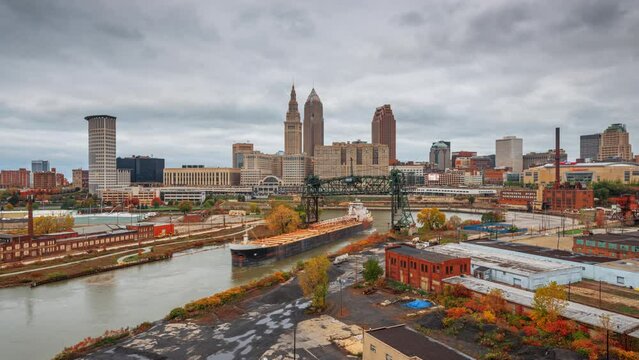 Cleveland, Ohio, USA downtown City Skyline with Industrial Areas