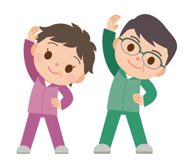 ストレッチ運動するトレーニングウェアの男女