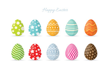 Happy Easter.Set of Easter eggs with different texture on a white background.Vector Illustration.