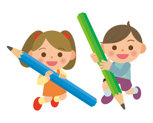 大きな鉛筆を持つ子供