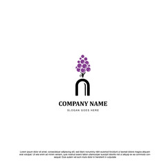 Wine Grape logo vector. Wine bottle and grape icon