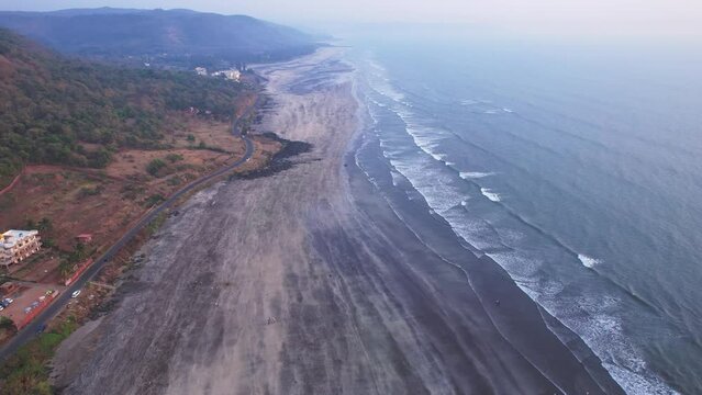Aerial footage of Murud beach at Dapoli, located 200 kms from Pune on the West Coast of Maharashtra India.