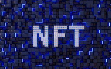 NFT nonfungible tokens concept with abstract cubes background, 3d rendering. - obrazy, fototapety, plakaty