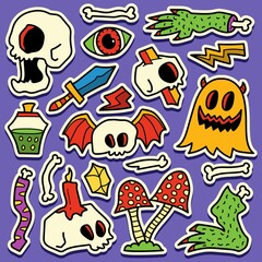 halloween doodle cartoon sticker illustration design