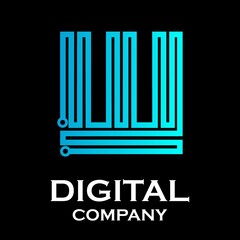 Letter w logotype gradient blue color with dot,Technology and digital abstract suitable for your business