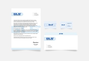 Stationery mock up design set for corporate identity or branding. Blue white color style and gray background.