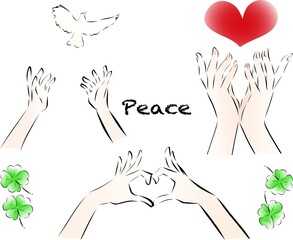 平和を願う女性の手のポーズセット