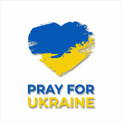 Pray for ukraine with heart symbol ukraine flag colors on white background