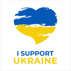Support for ukraine with heart symbol ukraine flag colors on white background