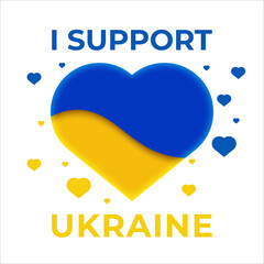 Support for ukraine with heart symbol ukraine flag colors on white background