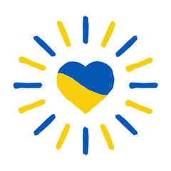 Heart symbol with ukraine flag colors on white background