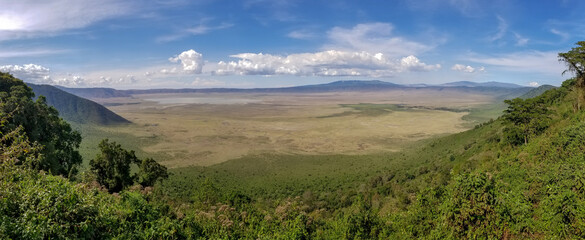 panorama of mountains and Ngorongoro Crater