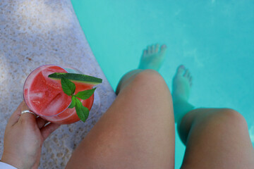 watermelon cocktail at pool