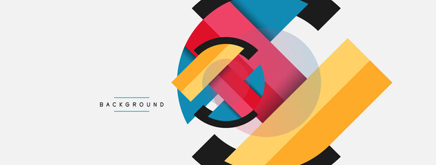 Geometric shapes composition abstract background. Circles lines and rectangles. Vector illustration for wallpaper banner background or landing page