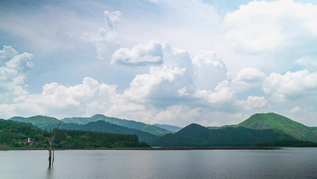 timelaspe cloud movement over mountain and river