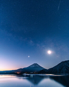 富士山と月と天の川