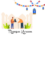 Ramadan Kareem, illustration Vector Outline, Ramazan Greeting Card Drawing, Ramzan Mubarak, Ramadan Arabesque Decoration and Lamps Vector.