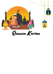 Fototapeta premium Ramadan Kareem, illustration Vector Outline, Ramazan Greeting Card Drawing, Ramzan Mubarak, Ramadan Arabesque Decoration and Lamps Vector.
