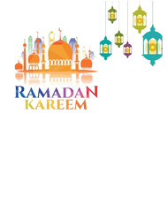 Ramadan Kareem, illustration Vector Outline, Ramazan Greeting Card Drawing, Ramzan Mubarak, Ramadan Arabesque Decoration and Lamps Vector.