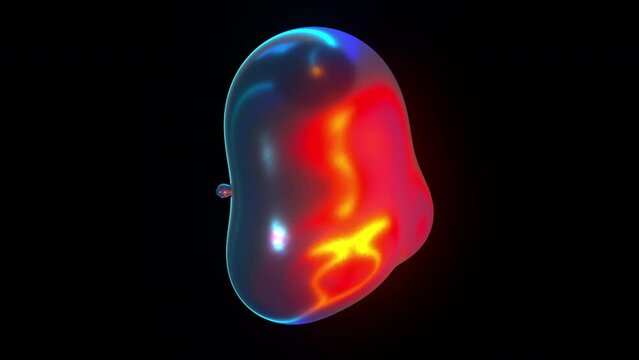 Computer generated iridescent metaball. Division and merger spherical shapes in the space. 3d rendering abstract background