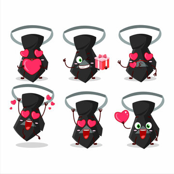 Black Tie Cartoon Character With Love Cute Emoticon