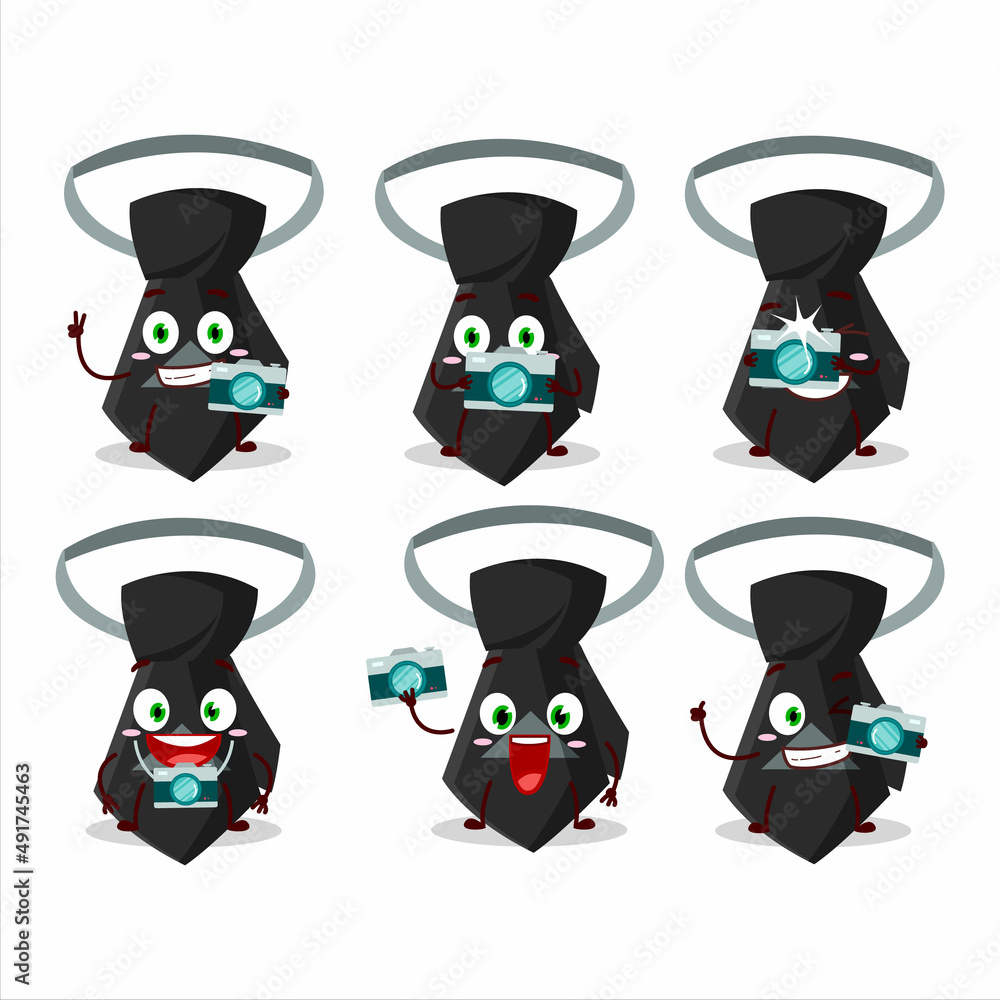 Sticker Photographer profession emoticon with black tie cartoon character