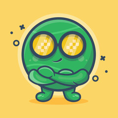 cute tennis ball character mascot with cool expression isolated cartoon in flat style design