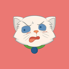 Illustration of cute white cat with confused and embarrassed expression