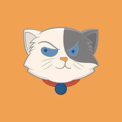 Illustration of a white cat with a gray pattern showing a cynical expression